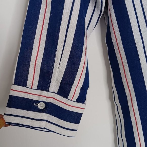 Caliban Made In Italy Shirt Dress size 40 Linen full button-Up Navy White Red - Picture 5 of 14